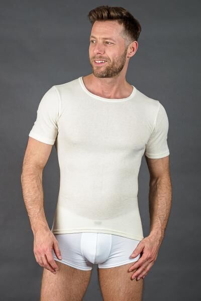 Moser Care Angora Herren Unterhemd mit kurzem Arm 30% Angora ohne Seitennähte