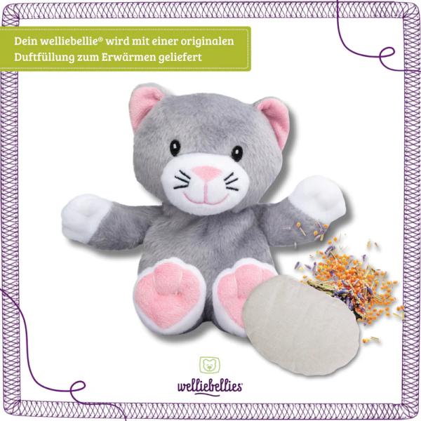 welliebellies® "Katze midi" Wärmekuscheltier mit Bio-Hirse-Füllung, spendet bis zu 90 min Wärme