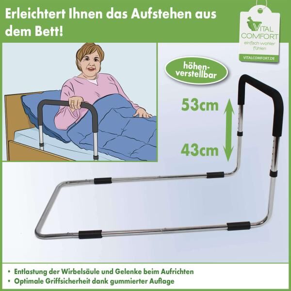 Vital Comfort Unterstützungs-Bettgriff Aufstehhilfe und Bettsicherung, höhenverstellbar