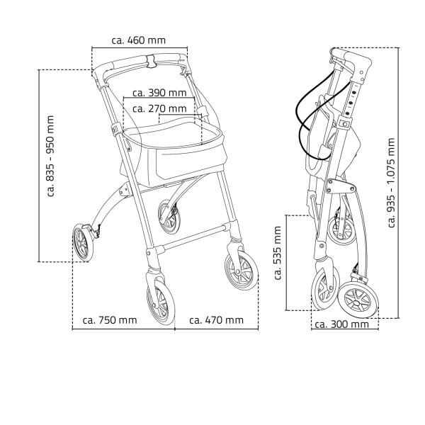 RIDDER Wohnraum-Rollator Pit zusammenklappbar mit Hand- und Feststellbremse
