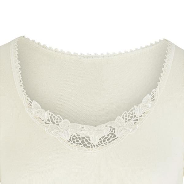 Moser Care Angora Damen Unterhemd mit kurzem Arm und Spitze, 30% Angora ohne Seitennähte