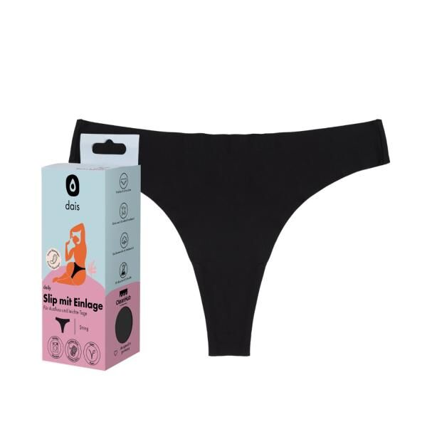 dais Tanga Daily Periodenunterwäsche mit Einlage, für leichte Tage, 3er Bundle, Schwarz