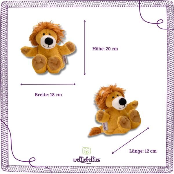 welliebellies® "Löwe midi" Wärmekuscheltier mit Bio-Hirse-Füllung, spendet bis zu 90 min Wärme