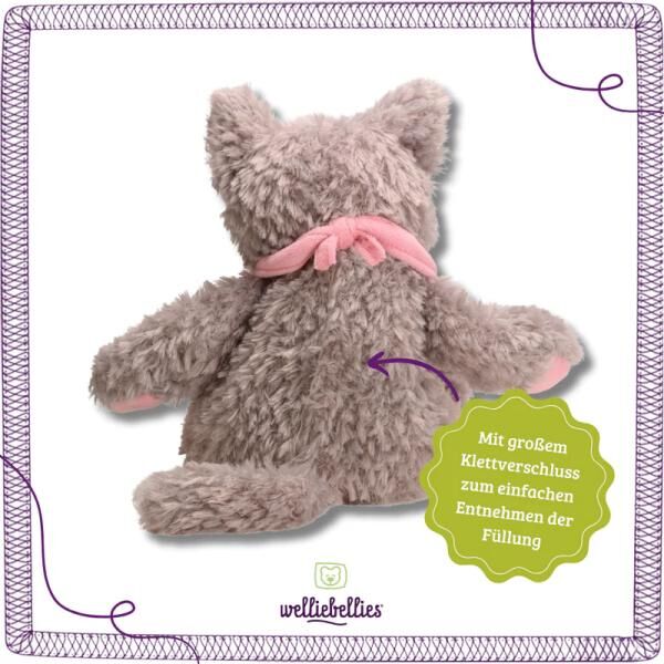 welliebellies® "Katze groß" Wärmekuscheltier mit Bio-Hirse-Füllung, spendet bis zu 90 min Wärme