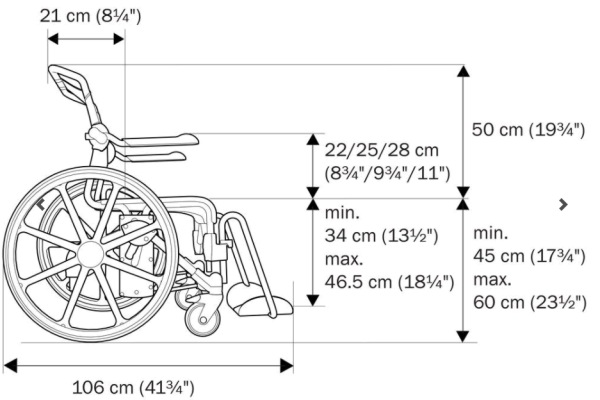 etac Swift Mobil-2 Dusch- Toilettenrollstuhl 24 Zoll mit ergonomischen Sitz u. höhenverstellbar
