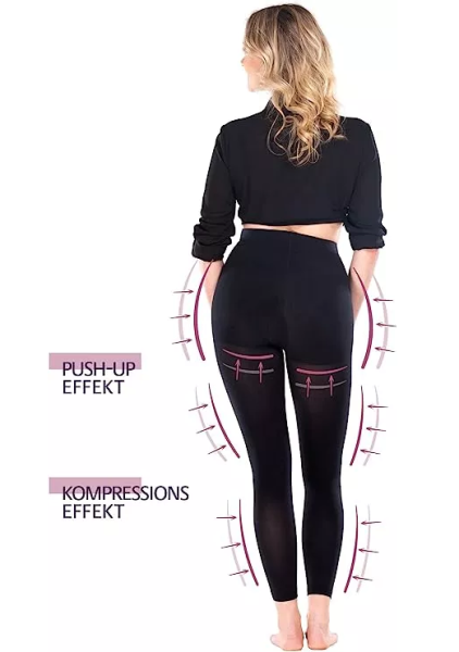 powerleggs® Kompression Leggings Damen schwarz mit Body-Shape-Effekt und Anti-Cellulite-Effekt