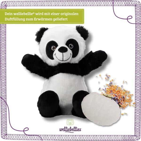 welliebellies® "Panda groß" Wärmekuscheltier mit Bio-Hirse-Füllung, spendet bis zu 90 min Wärme