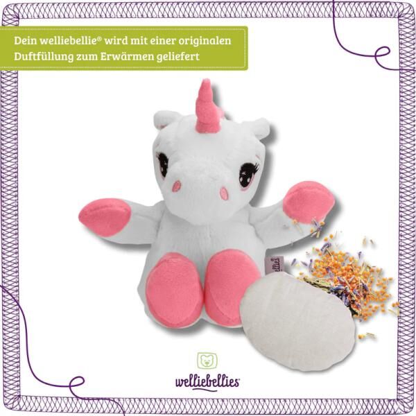 welliebellies® "Einhorn midi" Wärmekuscheltier mit Bio-Hirse-Füllung, spendet bis zu 90 min Wärme