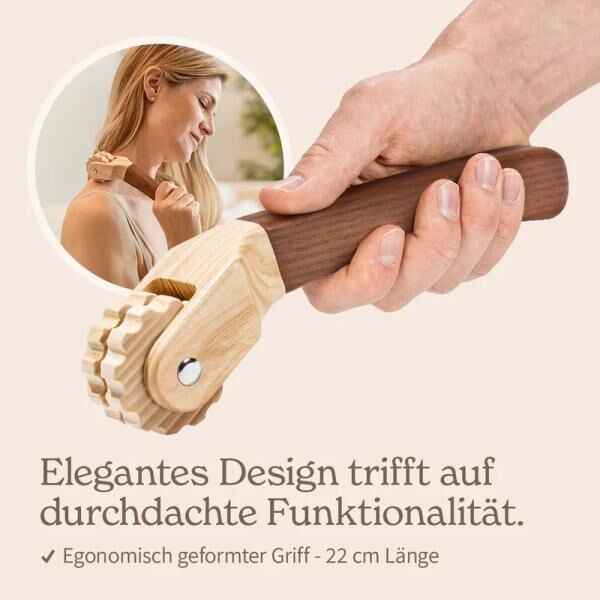 styleholz® Massage-Roller aus Eschenholz, 22,5 cm, stimuliert die Haut und Durchblutung