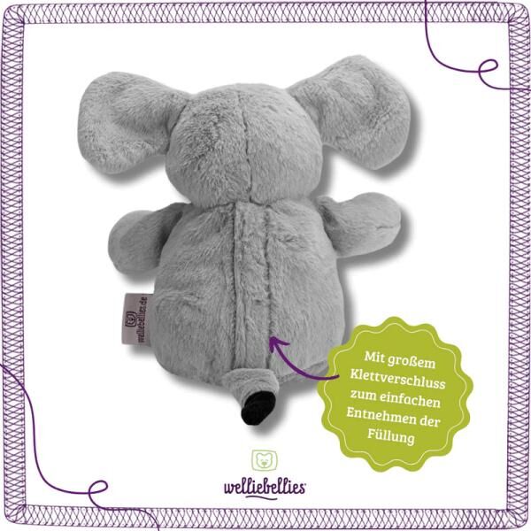 welliebellies® "Elefant midi" Wärmekuscheltier mit Bio-Hirse-Füllung, spendet bis zu 90 min Wärme