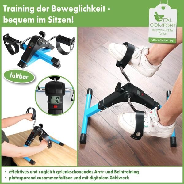 Vital Comfort faltbarer Pedaltrainer für gelenkschonendes Training, blau