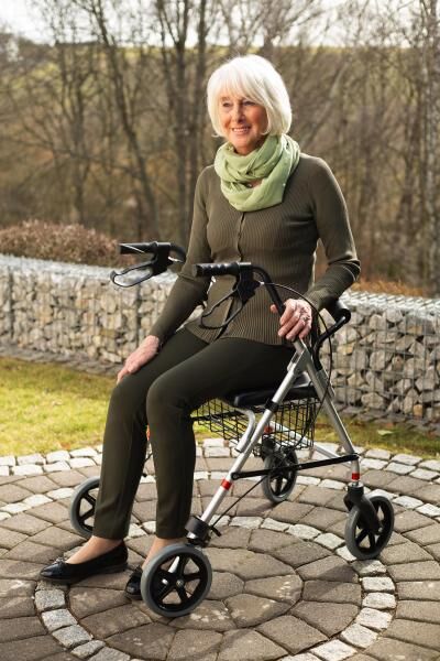 RIDDER Rollator Eco mit Rückenlehne, schwarz, Falttechnik inkl. Einkaufskorb