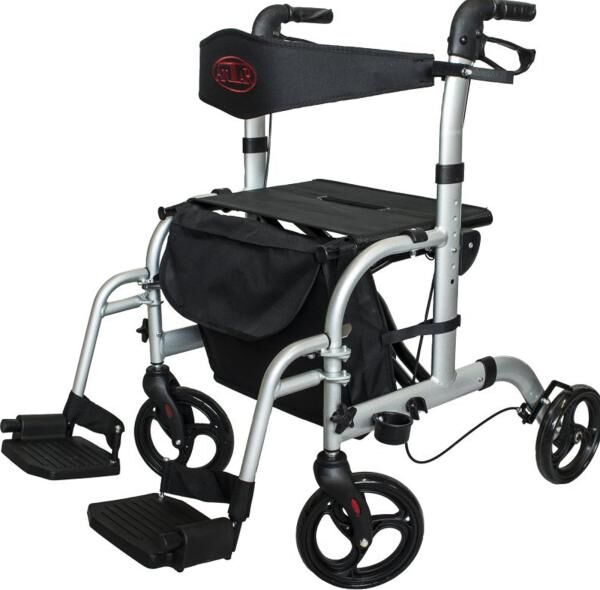 Antar Aluminium Vierrad Rollator und Rohlstuhl in einem mit Fußstütze