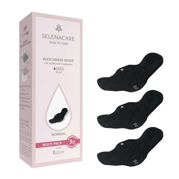 SELENACARE 3er Multipack waschbare Binde mit Druckknopf für leichte und mittlere Tage der Periode