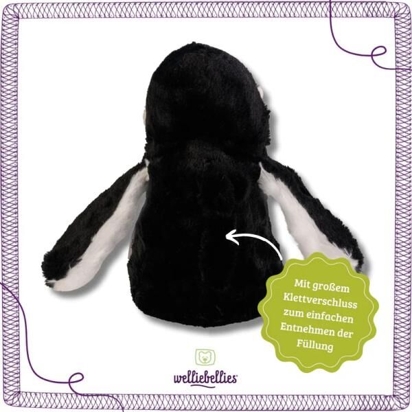 welliebellies® "Pinguin groß" Wärmekuscheltier mit Bio-Hirse-Füllung, spendet bis zu 90 min Wärme