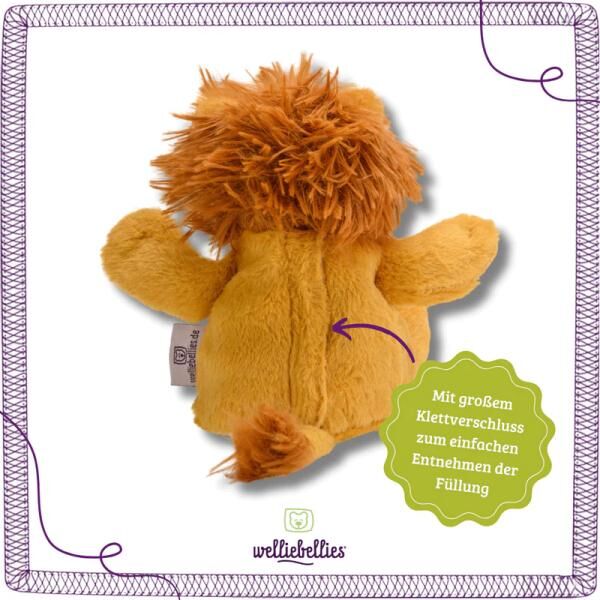 welliebellies® "Löwe midi" Wärmekuscheltier mit Bio-Hirse-Füllung, spendet bis zu 90 min Wärme