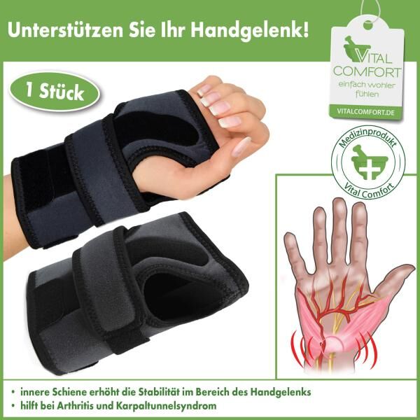 Vital Comfort Handgelenkbandage bei Arthrose und Karpaltunnel, erhöht die Stabilität des Handgelenks
