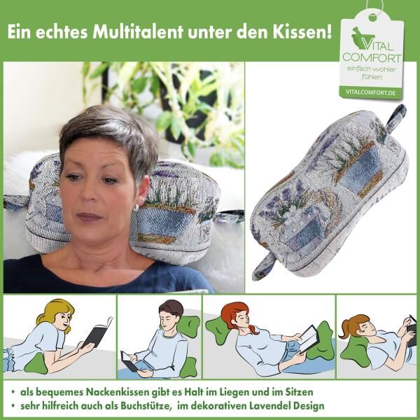 Vital Comfort Leseknochen Lavendel Lesestütze oder Nackenkissen 33 x 19 x19 cm ergonomisch geformt