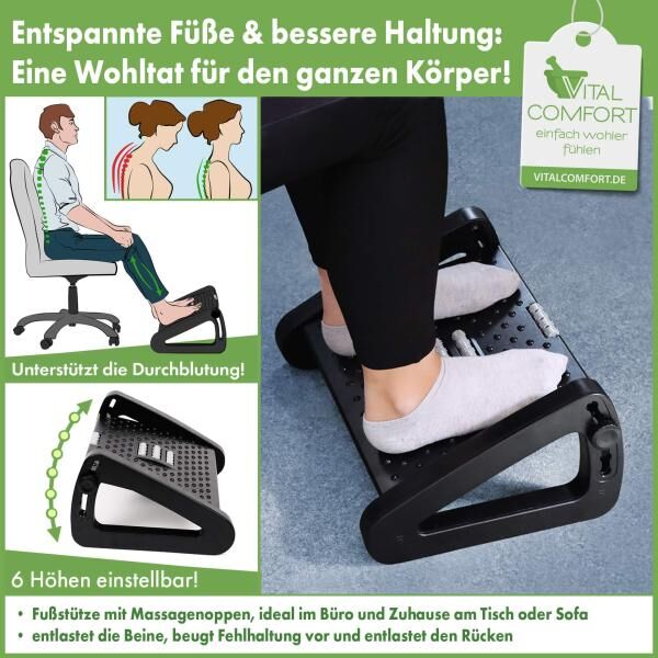 Vital Comfort verstellbare Fußstütze mit Massagenoppen entlastet die Beine