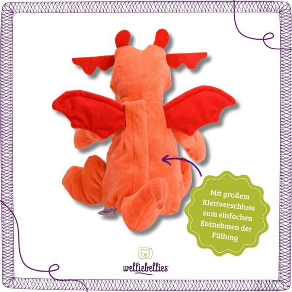 welliebellies® "Drache groß" Wärmekuscheltier mit Bio-Hirse-Füllung, spendet bis zu 90 min Wärme
