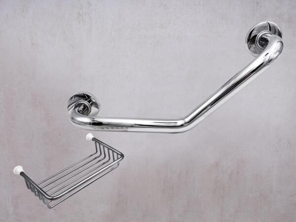 RIDDER Bad Winkel-Haltegriff Sam M mit ergonomisch geformter Grifffläche inkl. Ablagekorb