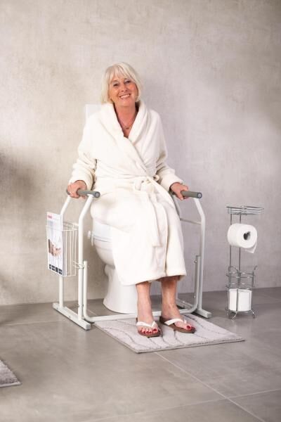 RIDDER mobile WC-Aufstehhilfe Sam inkl. Ablagekorb, weiß, kein Bohren o. Kleben