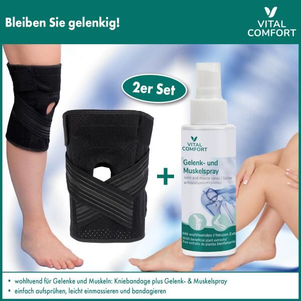 Vital Comfort Knie Aktiv Set aus Kniebandage und Gelenk- und Muskelspray