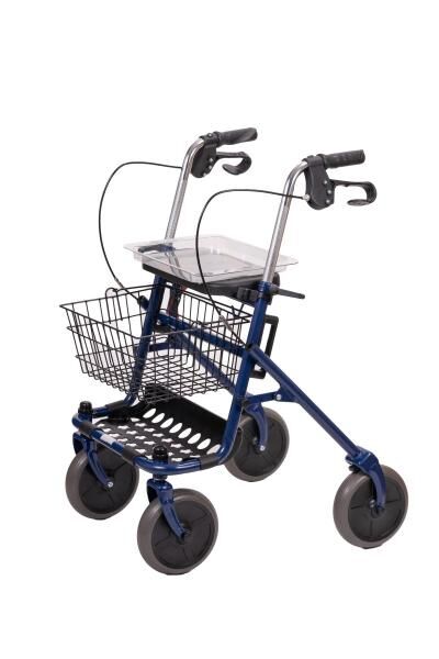 ANTAR Stahl Rollator faltbar und leicht zu transportieren inkl. Korb und Tablett, grau