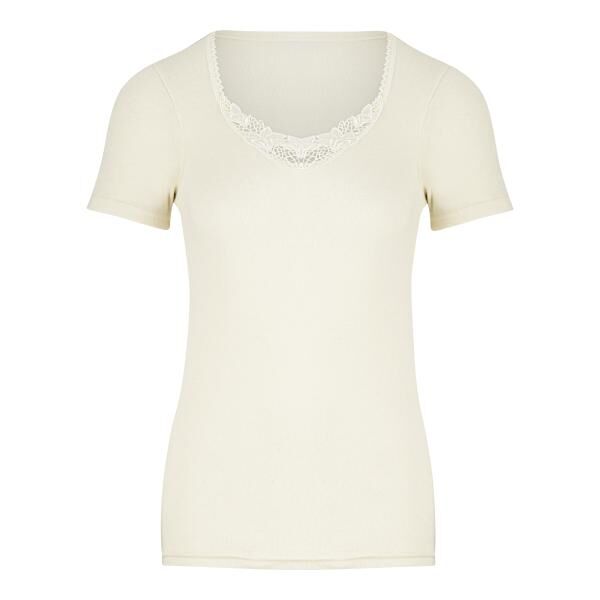 Moser Care Angora Damen Unterhemd mit kurzem Arm und Spitze, 30% Angora ohne Seitennähte