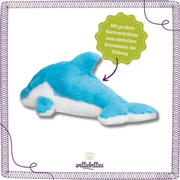 welliebellies® "Delfin groß" Wärmekuscheltier mit Bio-Hirse-Füllung, spendet bis zu 90 min Wärme
