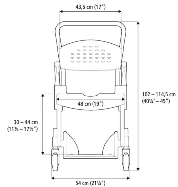 etac Clean Dusch- und Toilettenrollstuhl weiß höhenverstellbar, Armlehnen schwenkbar