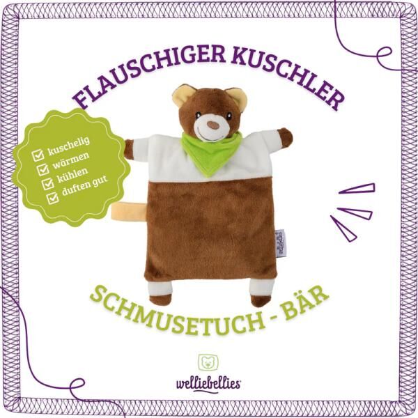 welliebellies® "Schmusetuch Bär" Wärmekuscheltier mit Bio-Hirse-Füllung, spendet bis zu 90 min Wärme