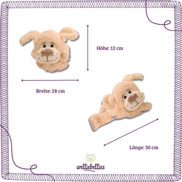 welliebellies® "Hund groß" Wärmekuscheltier mit Bio-Hirse-Füllung, spendet bis zu 90 min Wärme