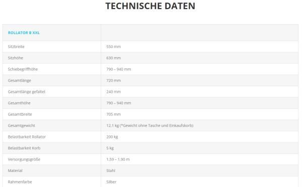 B&B Rollator B XXL Schwerlastrollator mit 200kg Belastbarkeit