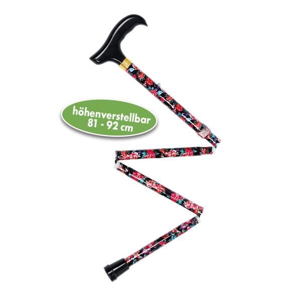 Vital Comfort faltbarer Aluminium Reisestock, Spazierstock höhenverstellbar 81 cm - 92 cm