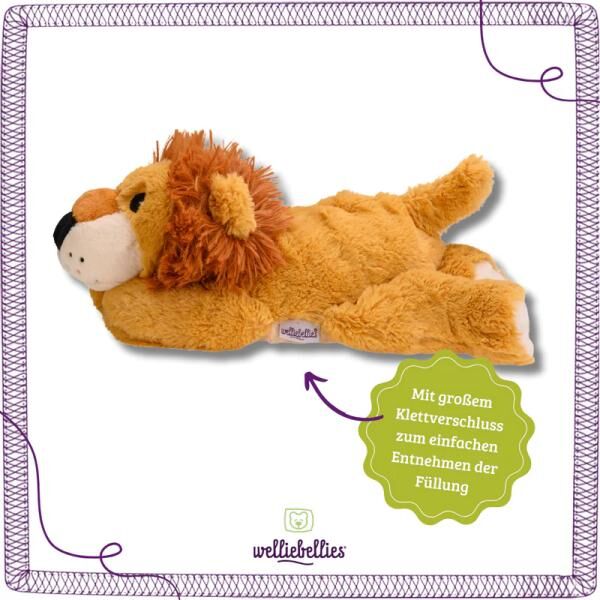 welliebellies® "Löwe groß" Wärmekuscheltier mit Bio-Hirse-Füllung, spendet bis zu 90 min Wärme