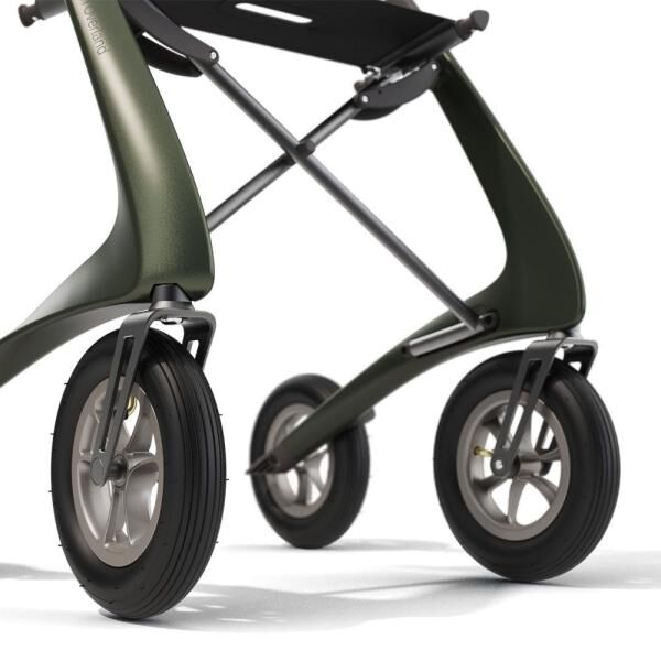 RUSSKA Overland faltbarer Carbon Offroad-Rollator mit Gummireifen und festen Vorderradgabeln
