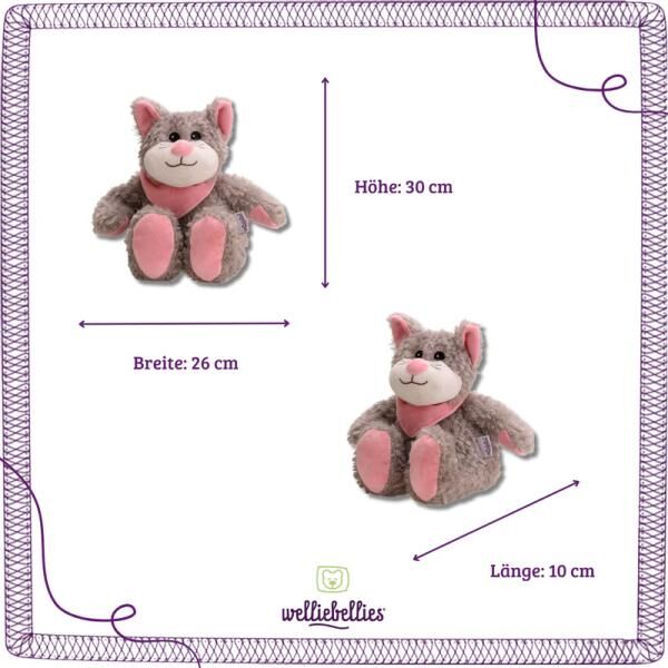 welliebellies® "Katze groß" Wärmekuscheltier mit Bio-Hirse-Füllung, spendet bis zu 90 min Wärme