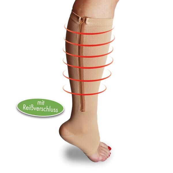 Vital Comfort Kompressions-Kniestrümpfe offene Fußspitze, leichter Kompression und Reißverschluss