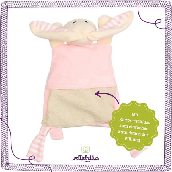 welliebellies® "Schmusetuch Hase" Wärmekuscheltier mit Bio-Hirse-Füllung, bis zu 90 min Wärme