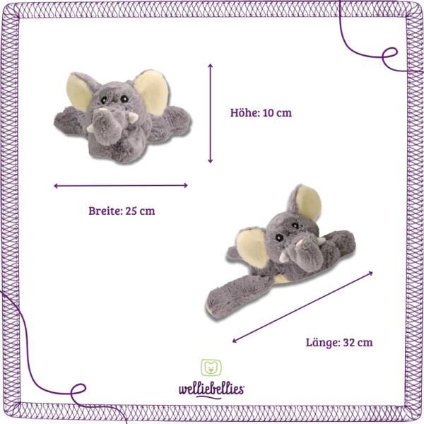 welliebellies® "Elefant groß" Wärmekuscheltier mit Bio-Hirse-Füllung, spendet bis zu 90 min Wärme