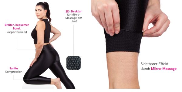 Lipoelastic FLOW leggings schwarz mit sanfter Kompression und Massage Effekt