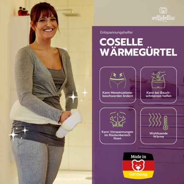 COSELLE Wärmegürtel mit Bio-Hirse Füllung, für Rücken, Bauch oder Unterleib, bis zu 90 min. Wärme