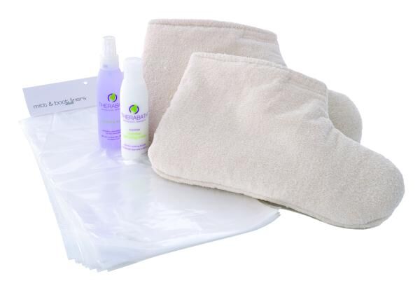 TherabathPro Fußset-Set für Paraffinbad mit baumwollgefütterten Füßlingen und Zubehör