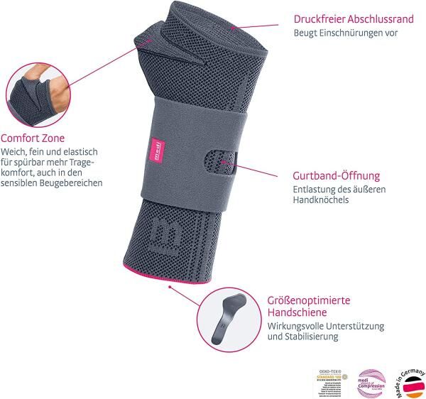 medi Manumed Active Aktiv-Handgelenkbandage mit Kompression, anpassbarer Schiene u. Gurtband