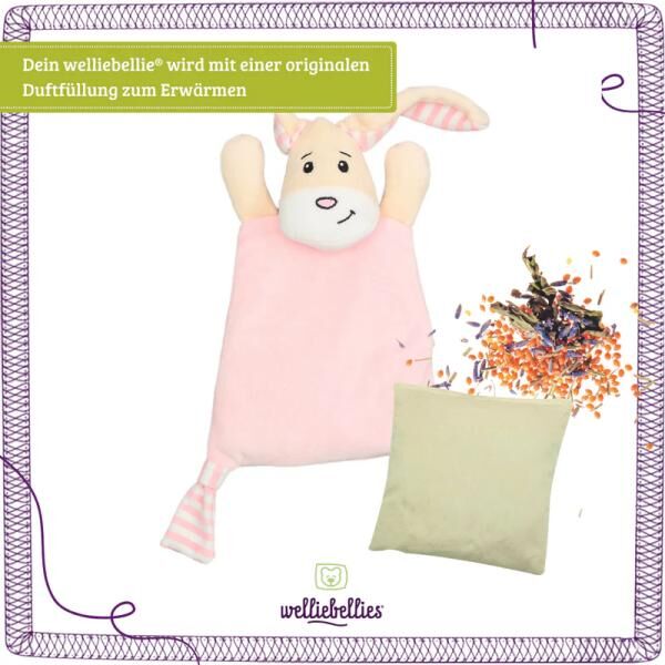 welliebellies® "Schmusetuch Hase" Wärmekuscheltier mit Bio-Hirse-Füllung, bis zu 90 min Wärme