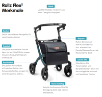 Vorschau: SALJOL Rollz Flex² Einkaufs-Rollator mit Tasche, individuell einstellbarer Handgriff und faltbar