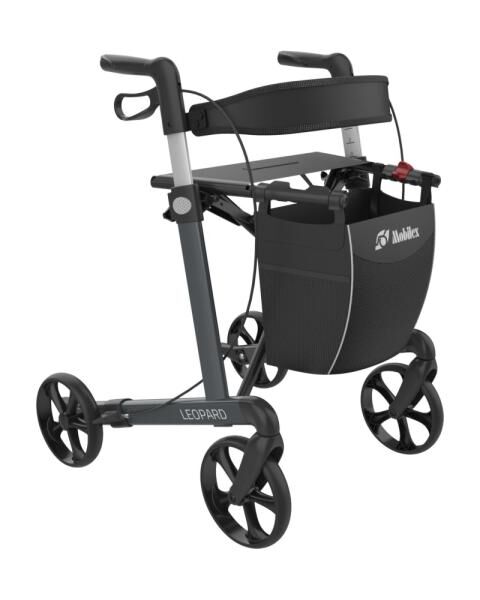 Mobilex Leopard Aluminium Rollator silber, Sitzhöhe 62 cm, mit Feststellbremse u. zusammenklappbar