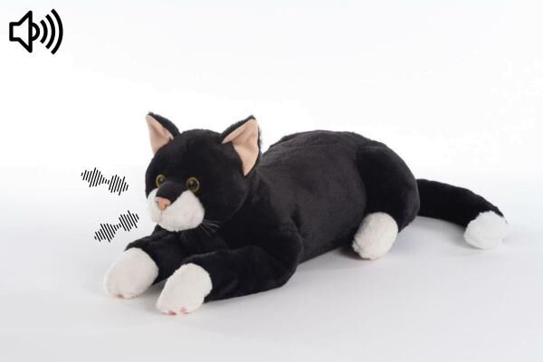 RobiCare® interaktive Therapiekatze "schwarz-weiß" Demenz-Plüschtier, mit Bewegungssensor