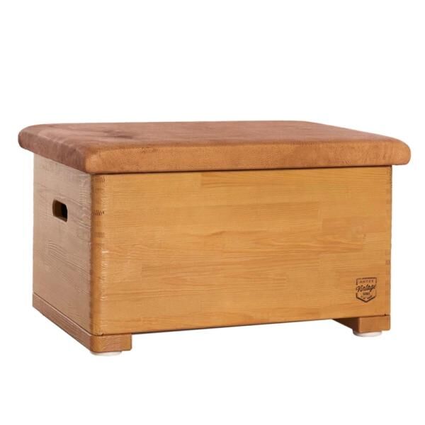 ARTZT Vintage Series Sprungkasten aus Nadelholz und Rindsleder 70 x 50 x 40 cm
